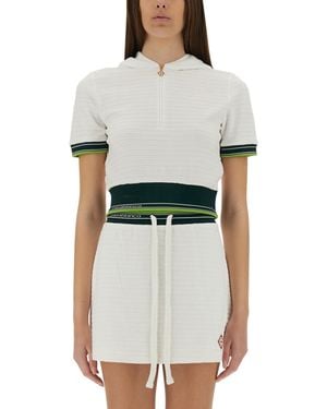 CASABLANCA Cropped Tennis Shirt With Zip-Up Front - White