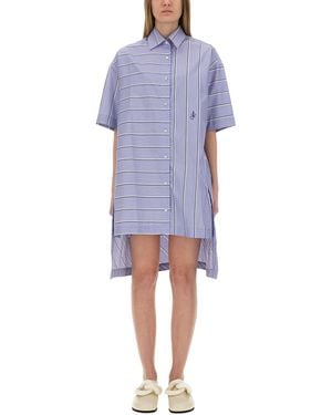JW Anderson Patchwork Cotton Shirt Dress With Asymmetric Hem - Blue