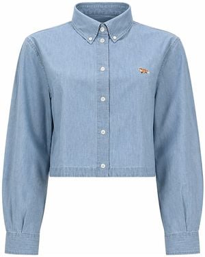 Maison Kitsuné Camicia Cropped "Baby Fox" - Blue
