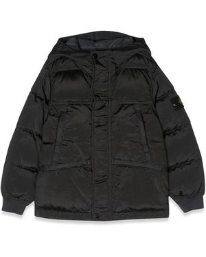 Stone Island Mini Down Jacket With Side Logo Patch - Black