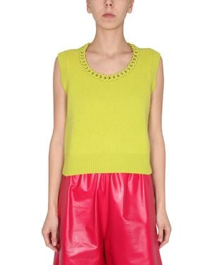 Bottega Veneta Crochet Chain Detailed Ribbed Vest - Red