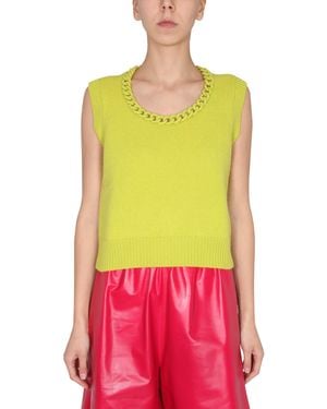 Bottega Veneta Crochet Chain Detailed Ribbed Vest - Red