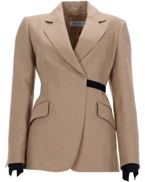 Max Mara Linen Sling Doublebreasted Blazer - Natural