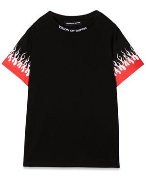 Vision Of Super Kids Tshirt With Double Flame - Black