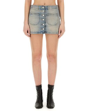 Courreges Classic Light Wash Denim Mini Skirt - Blue