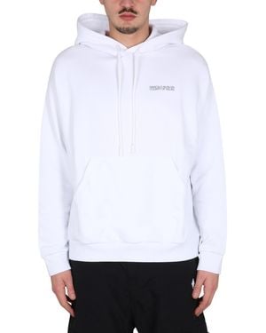 Marcelo Burlon Cotton Hoodie With Drawstring Hood And Graphic Design - White