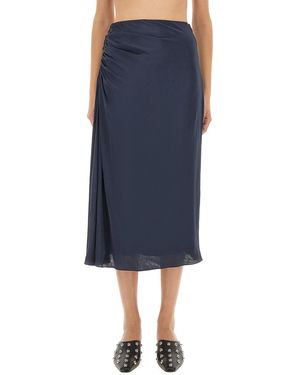 Theory Draped Midi Skirt With Side Ruching Detail - Blue