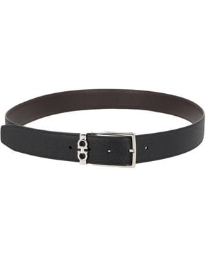 Ferragamo Cintura "Gancini" Reversibile E Regolabile - Black