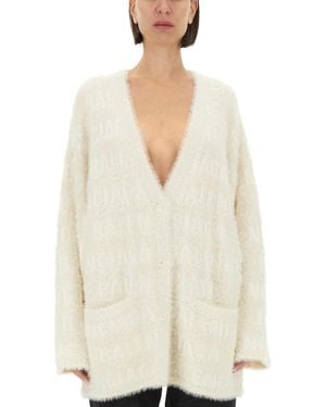Balenciaga Oversized Jacquard Faux Fur Cardigan - White
