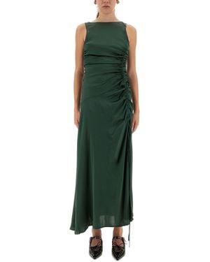 Ganni Gathered Satin Dress - Green