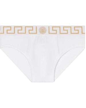Versace Slip With Greek Details Cotton Underwear - White