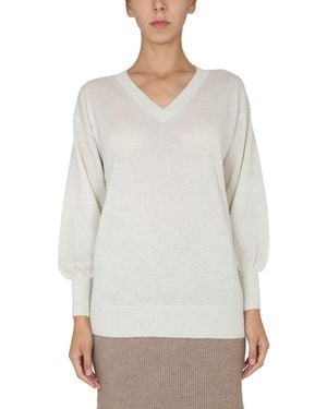 Fabiana Filippi V-Neck T-Shirt With Ribbed Collar - White