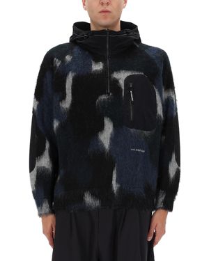 and wander Mix Colour Shaggy Knit Hoodie - Black