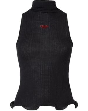 Fendi Tops With Logo - Black