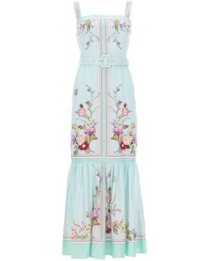 Self-Portrait Pastel Floral Flared Dress - Blue