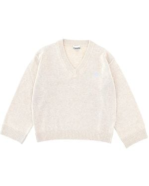 Ganni Solid V Neck Jumper - White