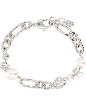 McQueen Bracciale A Catena Con Perle E Teschi - White