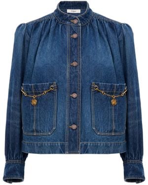 Chloé Solid Mandarin Collar Jacket - Blue