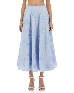 ROTATE BIRGER CHRISTENSEN Cotton Midi Skirt With Flowers - Blue