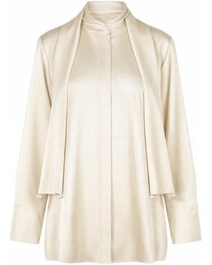 Jil Sander Draped-Neck Long-Sleeve Blouse - Natural