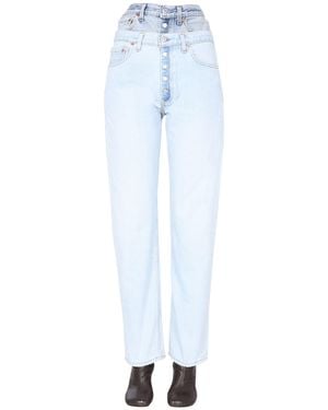 1/OFF Double Waisted Remade Levis 501 Cotton Denim Jeans - Blue