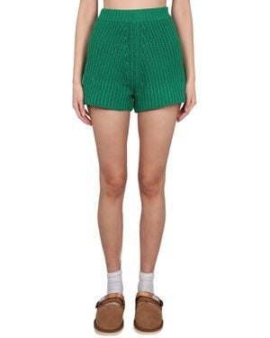 Alanui Textured High-Waisted Knit Shorts - Green