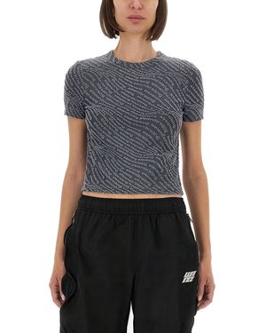 T By Alexander Wang Fitted T-Shirt With All-Over Logo Print - Blue