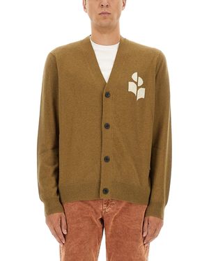 Isabel Marant V-Neck Cardigan With Logo Embroidery - Green