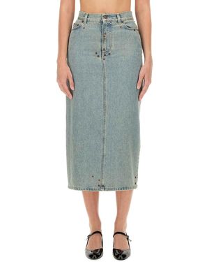Moschino Mid-Length Denim Skirt With Classic Silhouette - Green