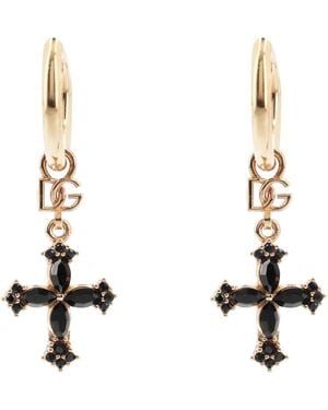 Dolce & Gabbana Orecchini Creola Con Croci E Strass - White