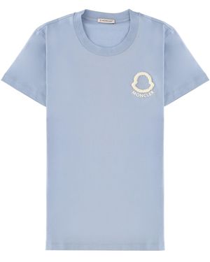 Moncler T-Shirt Con Logo Ricamato - Blue
