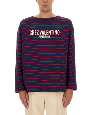 Valentino Long Sleeve T-Shirt With "Chez Print - Purple