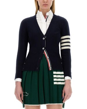 Thom Browne Cardigan Scollo A V - Blu