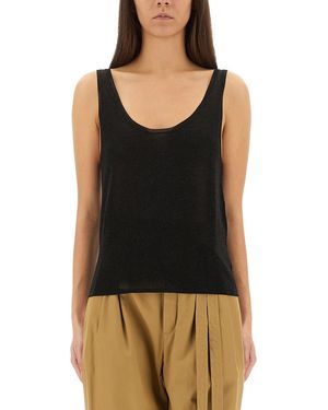 Saint Laurent Lamé Knit Tank Top - Black
