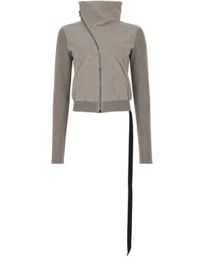 Rick Owens Felpa "Mountain" Con Zip Asimmetrica - Grey