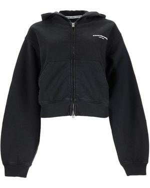 Alexander Wang Felpa Con Cappuccio E Zip Con Logo - Black