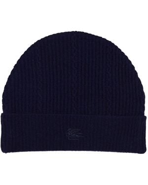 Etro Chic Logo Beanie Hat - Blue