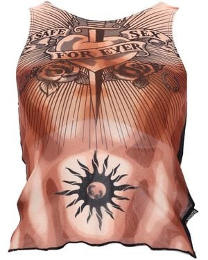 Jean Paul Gaultier Graphic Round Neck Top - Pink