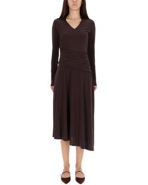 Tory Burch Asymmetrical Midi Dress With Collar - Black