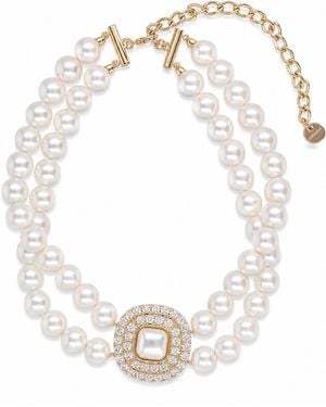Self-Portrait Collana Girocollo Con Perle E Cristalli - White