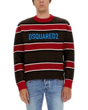 DSquared² Horizontal Striped Knit Jumper - Red