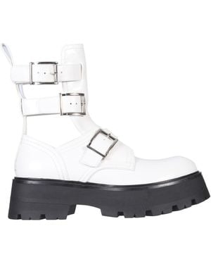 McQueen Buckle-Fastening Leather Ankle Boots - White
