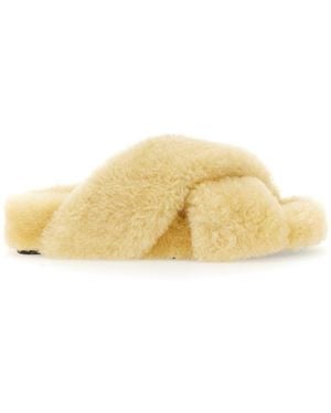 Jil Sander Shearling Sandal With Leather-Covered Sole - Yellow