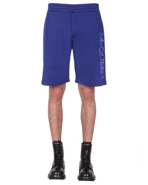 McQueen Shorts With Embroidered Logo - Blue