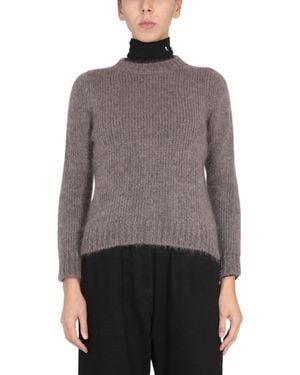 Raf Simons Mohair Crewneck Jumper With Patch Logo - Grey