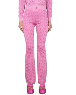 Versace Jacquard Trousers With Greek Print - Pink