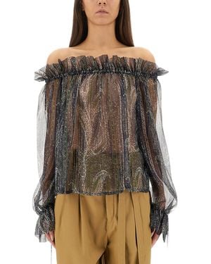 Saint Laurent Lurex Silk Creponne Top - Brown