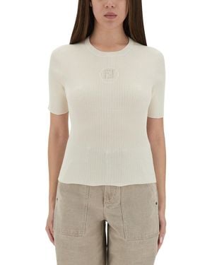 Fendi Logo Knit T-Shirt - Natural