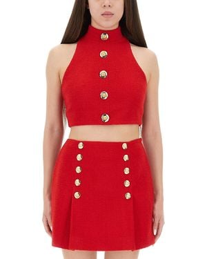 Balmain Balmain Virgin Wool Crop Top - Red