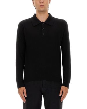 Saint Laurent Wool Buttoned Polo Shirt - Black